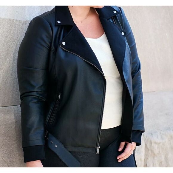 P-155 all worthy hunter mcgrady mixed media faux leather jacket BLACK sz 4 - Picture 1 of 1